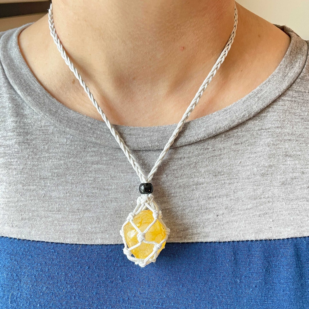 Citrine Crystal Pouch Necklace, Adjustable Length, Interchangeable