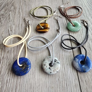 Crystal Donut Necklace. Pi Stone Circular Donut Style Crystals. Moonstone Pi Pendant. Natural Crystal Jewelry. Gift for Him. Gift for Her.