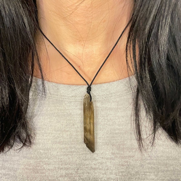 Raw Smoky Quartz Pendant Necklace with Natural Rustic Stone, Black Cord, Irregular Stone Pendant, Gift for Dad, Special Gift for Boyfriend