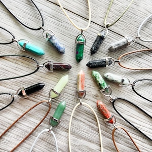 Crystal healing necklace. Pointed hexagonal Crystal pendant necklaces for him or her.