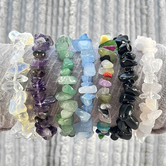 Handmade Chipped Crystal Bracelet, Stretchy Gemstone Healing Bracelet