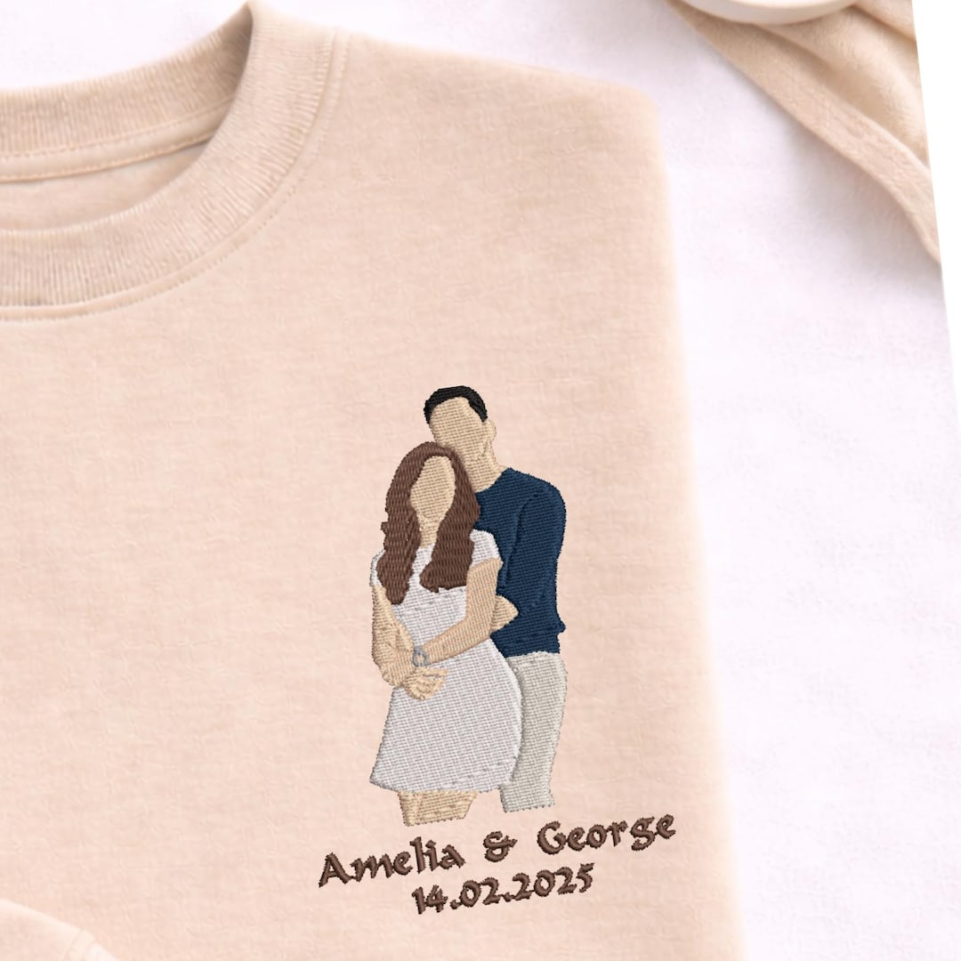 Custom Embroidered Photo Hoodie or Sweatshirt, Personalised Couple Gift, Valentine's Day gift, BIRTHDAY