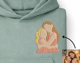 Op maat gemaakte hoodie met geborduurde zussen, gepersonaliseerd fotoportret, handgemaakt cadeau voor broer of zus