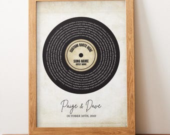 Personalized Vinyl Record Art Print - Custom Song Lyrics, Anniversary Gift, Music Lover Decor, Vintage Wall Art