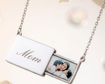 Personalized Photo Locket Necklace, Engraved Gold Locket, Picture Necklace, Custom Photo Jewelry, Anniversary Gift, Gift for Mom