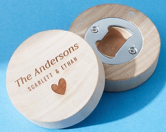 Personalized Round Wood Bottle Opener: Engraved Groomsman Gift