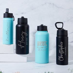 GAM Personalized Wedding Tumbler Laser Engraved Water Bottle 32oz/950ml & 19oz/550ml Custom Tumbler Stainless Steel, Bridesmaid Tumbler