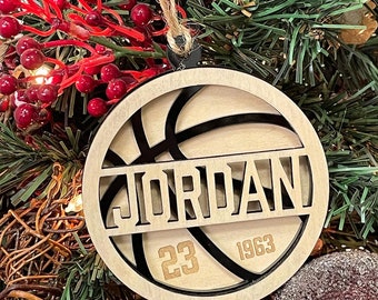 Personalized Basketball Ornament: Engraved Wooden Sports Gift