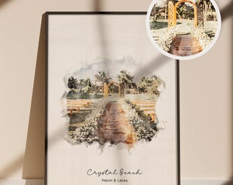 Custom Framed Watercolor Wedding Venue Print, Anniversary Gift