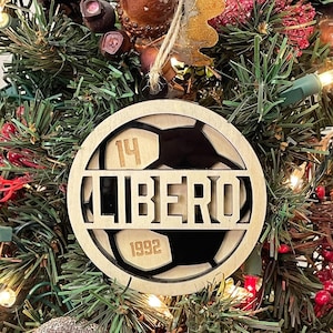 Personalized Soccer Ornament: Engraved Wooden Sports Ball Ornament