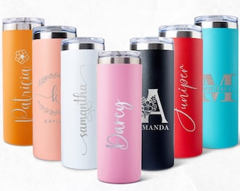 GAM Personalized Tumbler with Lid and Straw Laser Engraved 20oz/600ml Custom Tumbler Skinny Tumbler, Personalized Gift, Custom Water Bottle