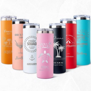 GAM Personalized Tumbler with Lid Straw Laser Engraved 20oz Custom Vacation Tumbler Skinny Tumbler, Personalized Gift, Custom Water Bottle