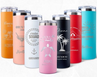 GAM Personalized Tumbler with Lid Straw Laser Engraved 20oz Custom Vacation Tumbler Skinny Tumbler, Personalized Gift, Custom Water Bottle