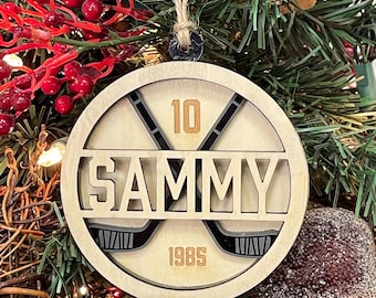 Personalized Hockey Ornament: Engraved Wooden Sports Gift