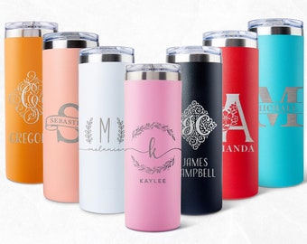 GAM Personalized Tumbler with Lid and Straw Laser Engraved 20oz/600ml Custom Tumbler Skinny Tumbler, Personalized Gift, Custom Water Bottle