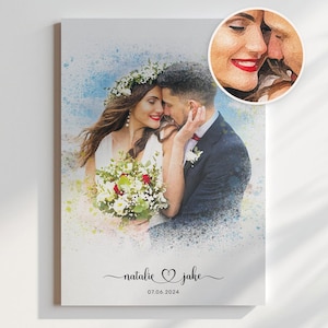 Personalized Watercolor Couple Portrait, Custom Canvas Print, Wedding Anniversary Gift