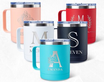Laser Engraved Personalized Tumbler with Lid, Custom 10oz Stainless Steel