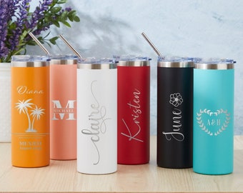 GAM Personalized Tumbler with Lid and Straw Laser Engraved 20oz/600ml Custom Tumbler Skinny Tumbler, Personalized Gift, Custom Water Bottle