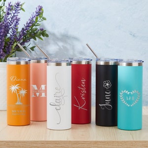 GAM Personalized Tumbler with Lid and Straw Laser Engraved 20oz/600ml Custom Tumbler Skinny Tumbler, Personalized Gift, Custom Water Bottle