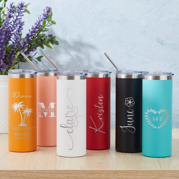 GAM Personalized Tumbler with Lid and Straw Laser Engraved 20oz/600ml Custom Tumbler Skinny Tumbler, Personalized Gift, Custom Water Bottle