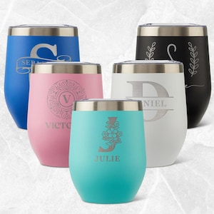 Personalized Wine Tumbler with Lid: Laser Engraved Insulated Cup