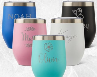 Personalized Wine Tumbler: Laser Engraved 12oz Insulated Cup