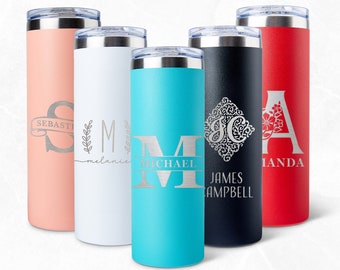 GAM Personalized Tumbler with Lid and Straw Laser Engraved 20oz/600ml Custom Tumbler Skinny Tumbler, Personalized Gift, Custom Water Bottle