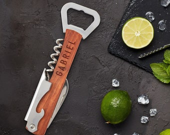 Personalized Wood Bottle Opener: 4in1 Groomsman Gift
