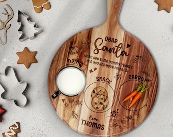 Personalized Acacia Wood Christmas Eve Treat Board: Engraved Santa Plate