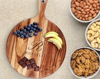 Personalized Acacia Wood Cutting Board, Engraved Charcuterie Board, Housewarming Gift
