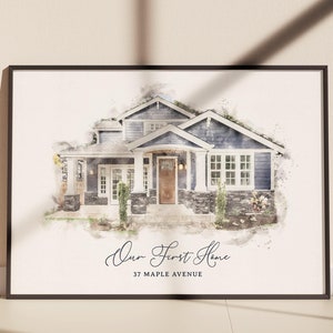 Gam Custom Watercolor House Print with Frame, housewarming gift, house warming gift, watercolor painting, custom house sketch, house drawing