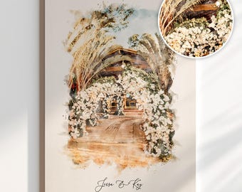 Custom Watercolor Wedding Venue Canvas, Paper Anniversary Gift