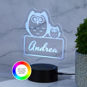 Personalized Owl Acrylic Night Light - Kids Nursery Decor