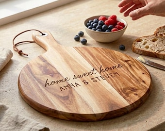 Personalized Acacia Wood Cutting Board, Engraved Charcuterie Board, Housewarming Gift