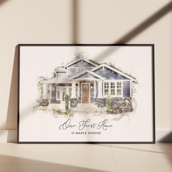 Gam Custom Watercolor House Print with Frame, housewarming gift, house warming gift, watercolor painting, custom house sketch, house drawing