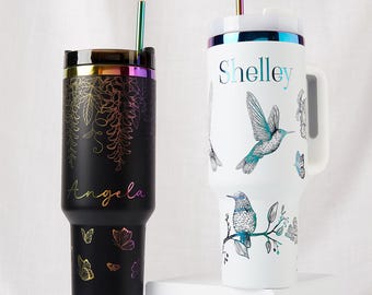 Personalized Laser Engraved 40oz Tumbler: Holographic Gradient Stainless Steel Water Bottle