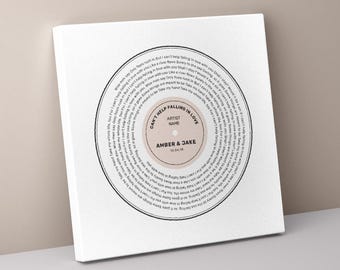 Custom Song Lyrics Vinyl Record Canvas Print, Personalized Music Art
