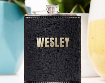 Personalized Leather Hip Flask: Engraved Stainless Steel Gift