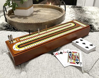 Personalized Wood Cribbage Board Game, Engraved Custom Design