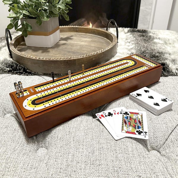 Personalized Wood Cribbage Board Game, Engraved Custom Design