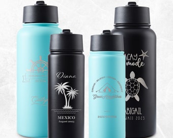 Personalized Laser Engraved Tumbler with Lid & Straw: Custom Vacation Water Bottle