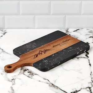 Personalized Marble Acacia Wood Cutting Board, Engraved Charcuterie Board