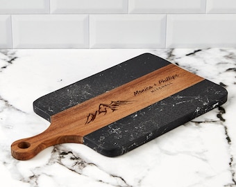 Planche à découper personnalisée en marbre d'acacia, planche à charcuterie gravée