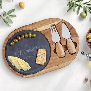 Personalized Acacia Wood Cheese Board Set: Engraved Slate Cutting Board