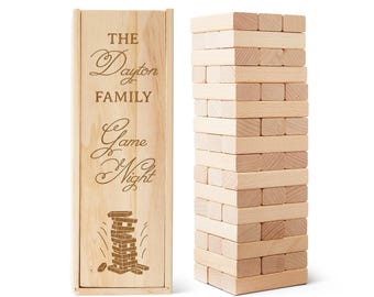Custom Engraved Wooden Block Tower Game, Personalized Family Gift