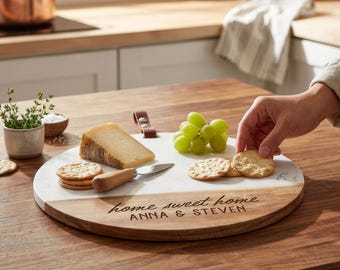 Personalized Marble Acacia Wood Cutting Board, Engraved Charcuterie Board