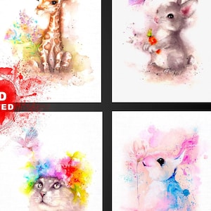 Watercolor cute animals greeting card, set of watercolor cards art, watercolor painting note cards, painting greeting card