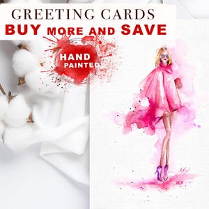 Cartão de felicitações elegante, arte feminina em aquarela, cartão para melhor amiga, cartão de mulheres em rosa, cartão de mulheres elegante, cartões de felicitações modernos 5''x7''
