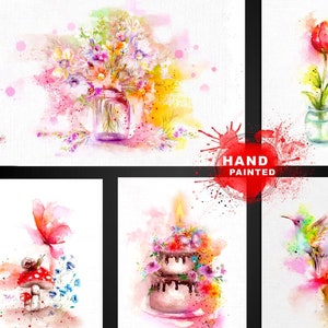 Juego de tarjetas de felicitación de bellas artes, tarjetas de notas con pintura de acuarela, tarjeta de pintura de acuarela única, lindas tarjetas de acuarela, tarjetas de papel con textura