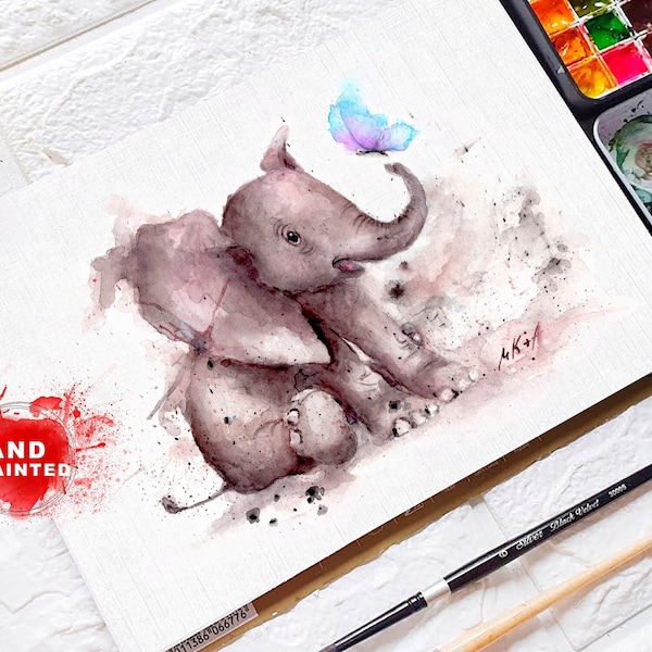 Baby Elephant Greeting card,Watercolor fine art greeting cards,Painting Cute animal cards,Birthday elephant card,baby elephant painting card